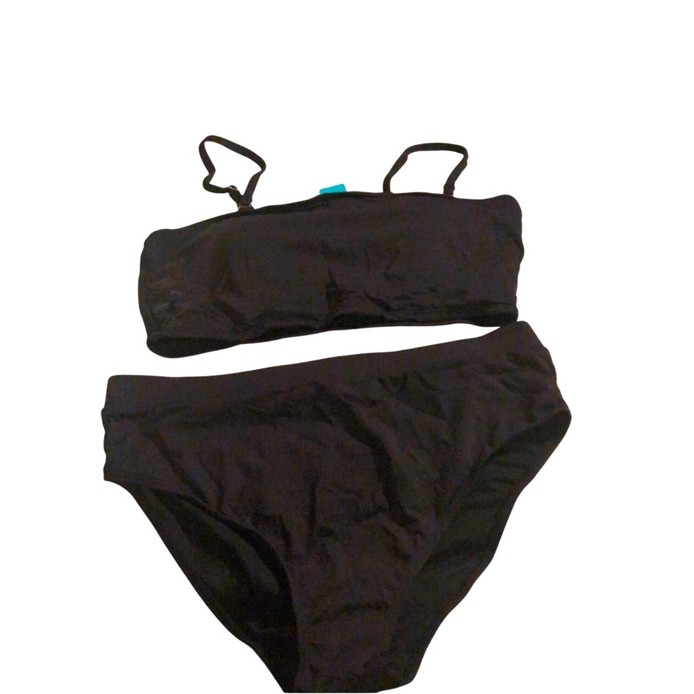 Yonique Womens High Waisted Bikini Set Bandeau Top Two Piece Swimsuit Blk L NEW - Picture 2 of 7
